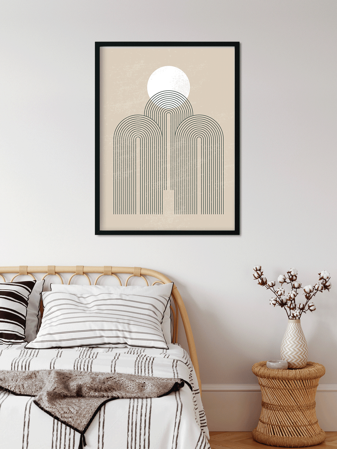 Mid century modern minimalist geometric moon phases Painting 3 : 4 Vertical Premium Wall Art Canvas by MeriDeewar