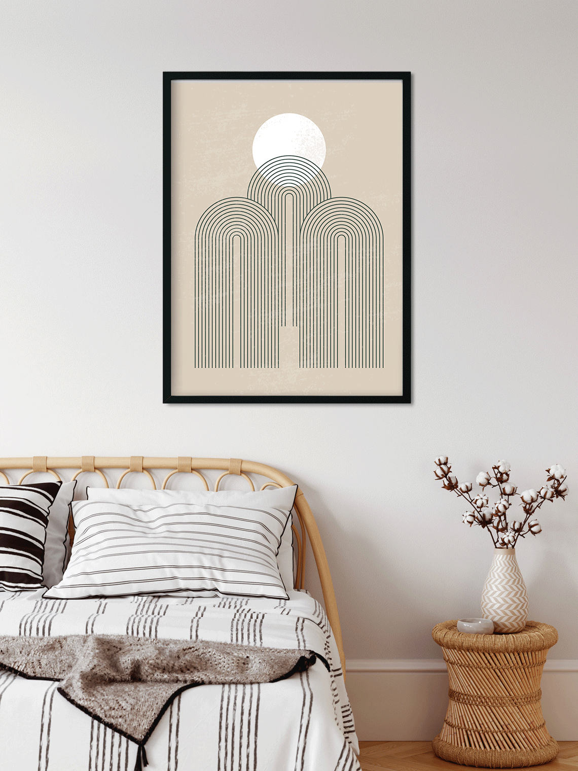 Mid century modern minimalist geometric moon phases Painting 3 : 4 Vertical Premium Wall Art Canvas by MeriDeewar