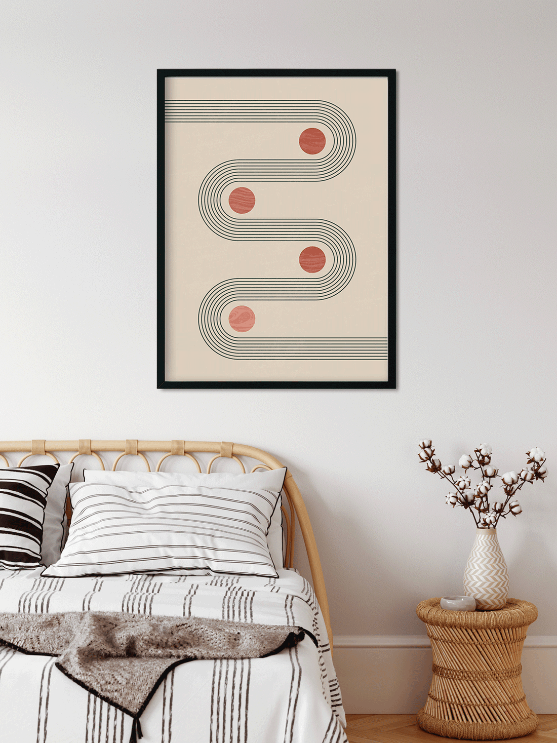 Mid century modern minimalist moon phases Painting 3 : 4 Vertical Premium Wall Art Canvas by MeriDeewar