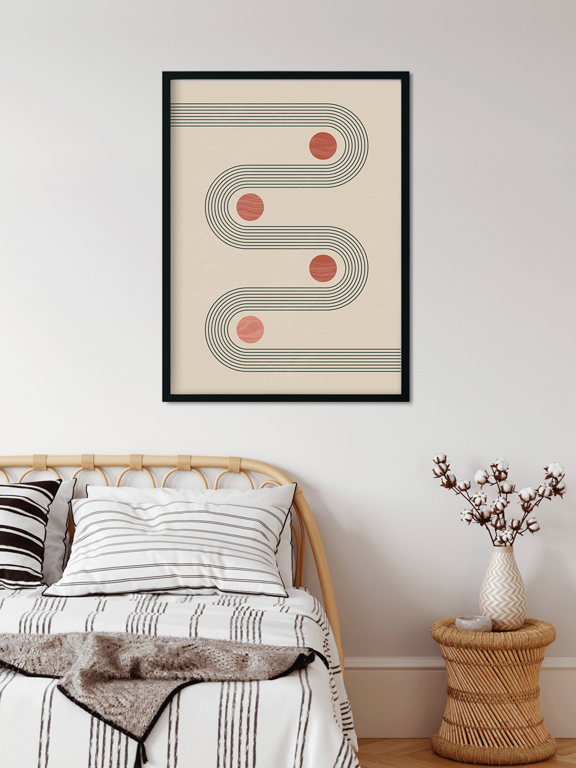 Mid century modern minimalist moon phases Painting 3 : 4 Vertical Premium Wall Art Canvas by MeriDeewar