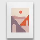 Minimalist Geometric Art Sun and Mountain Painting 4 X 5.5 Vertical Premium Wall Art Canvas by MeriDeewar