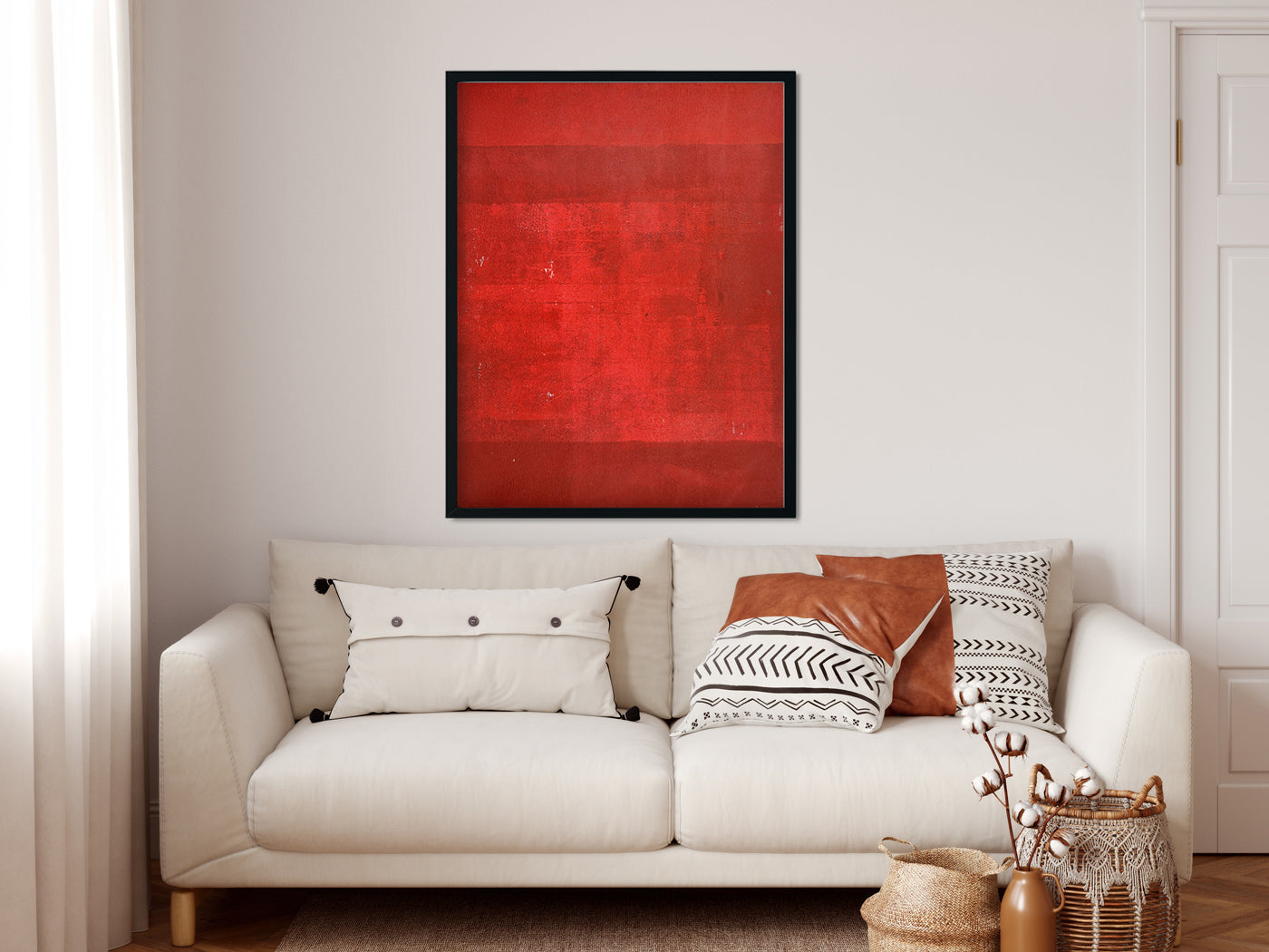 Minimalist Kumkum Red Abstract Paintings 4 :5 Vertical Premium Wall Art Canvas by MeriDeewar