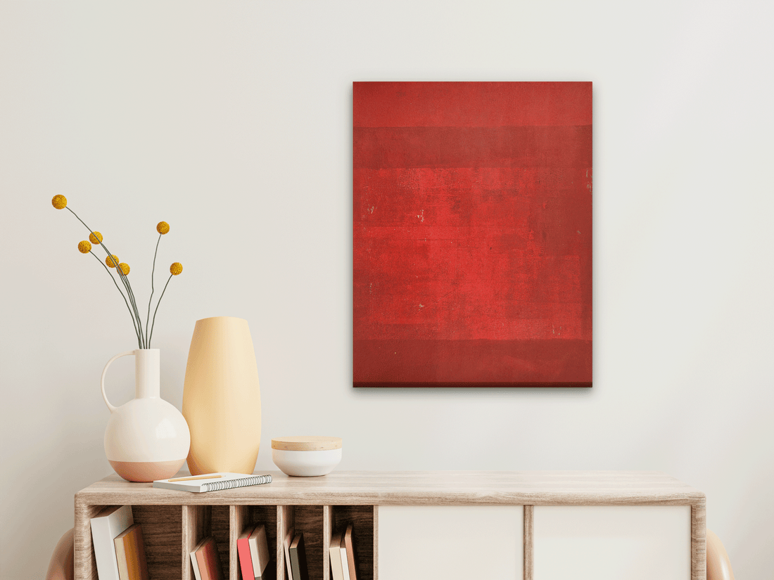 Minimalist Kumkum Red Abstract Paintings 4 :5 Vertical Premium Wall Art Canvas by MeriDeewar