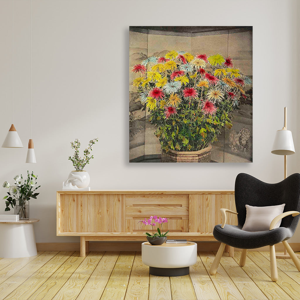 Misu–no–uchi, hand–colored collotype from Japanese Flowers painting 1 : 1 Square Premium Wall Art Canvas by MeriDeewar