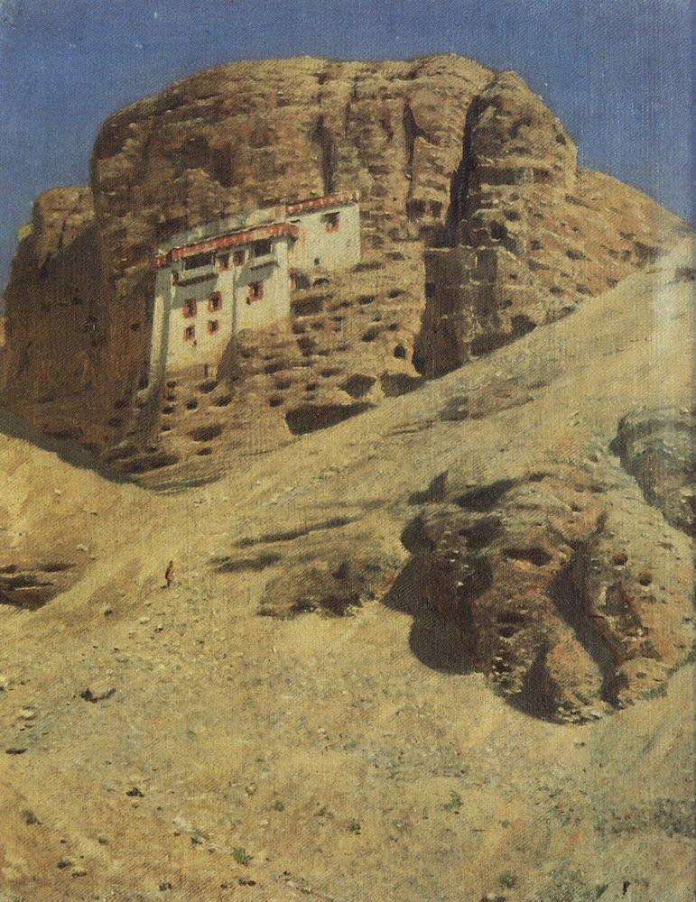 monastery in a rock ladakh Painting - Meri Deewar 3 : 4 Vertical Premium Wall Art Canvas by MeriDeewar