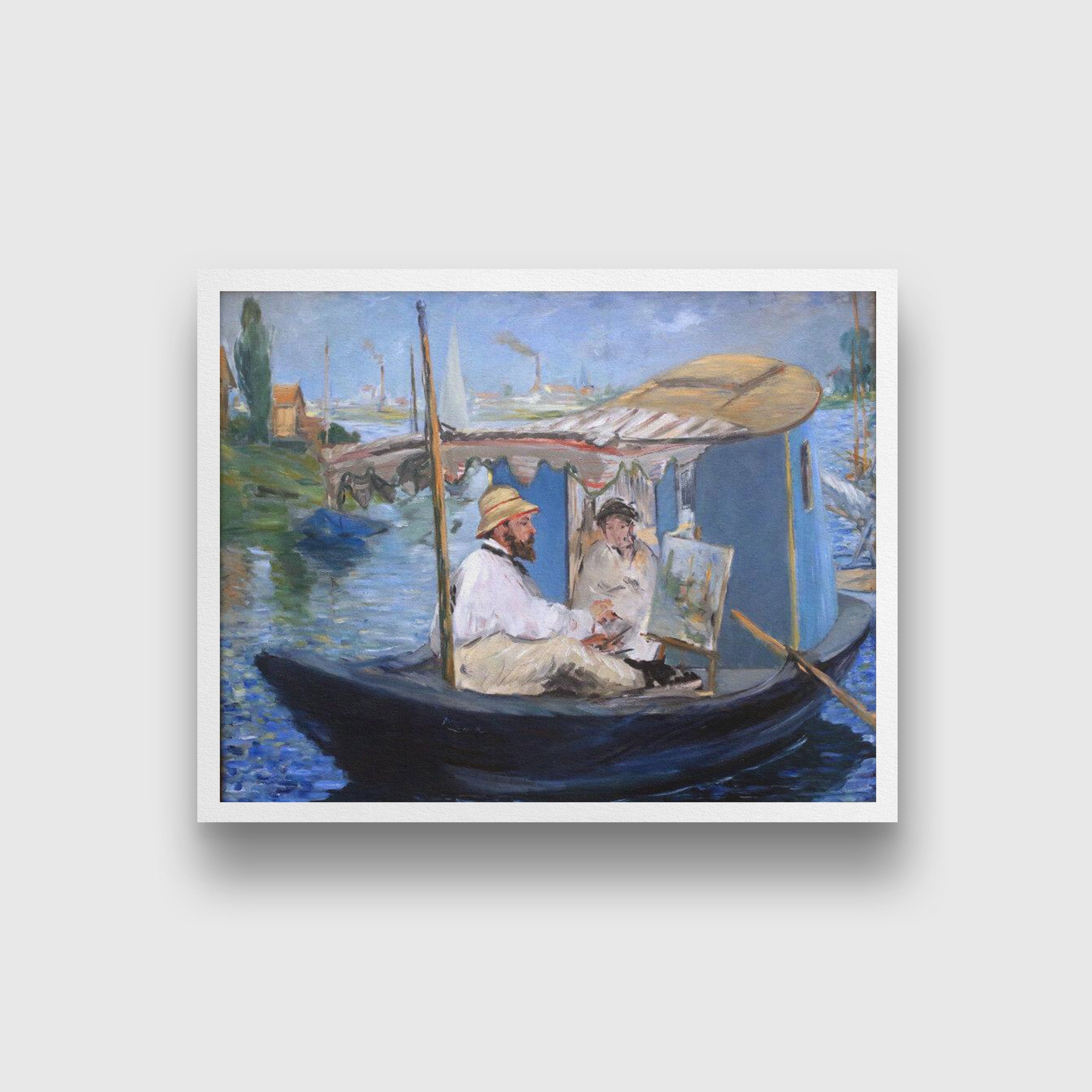 Monet Painting on His Studio Boat-Meri Deewar 5 : 4 Horizontal Premium Wall Art Canvas by MeriDeewar