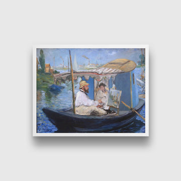 Monet Painting on His Studio Boat-Meri Deewar 5 : 4 Horizontal Premium Wall Art Canvas by MeriDeewar