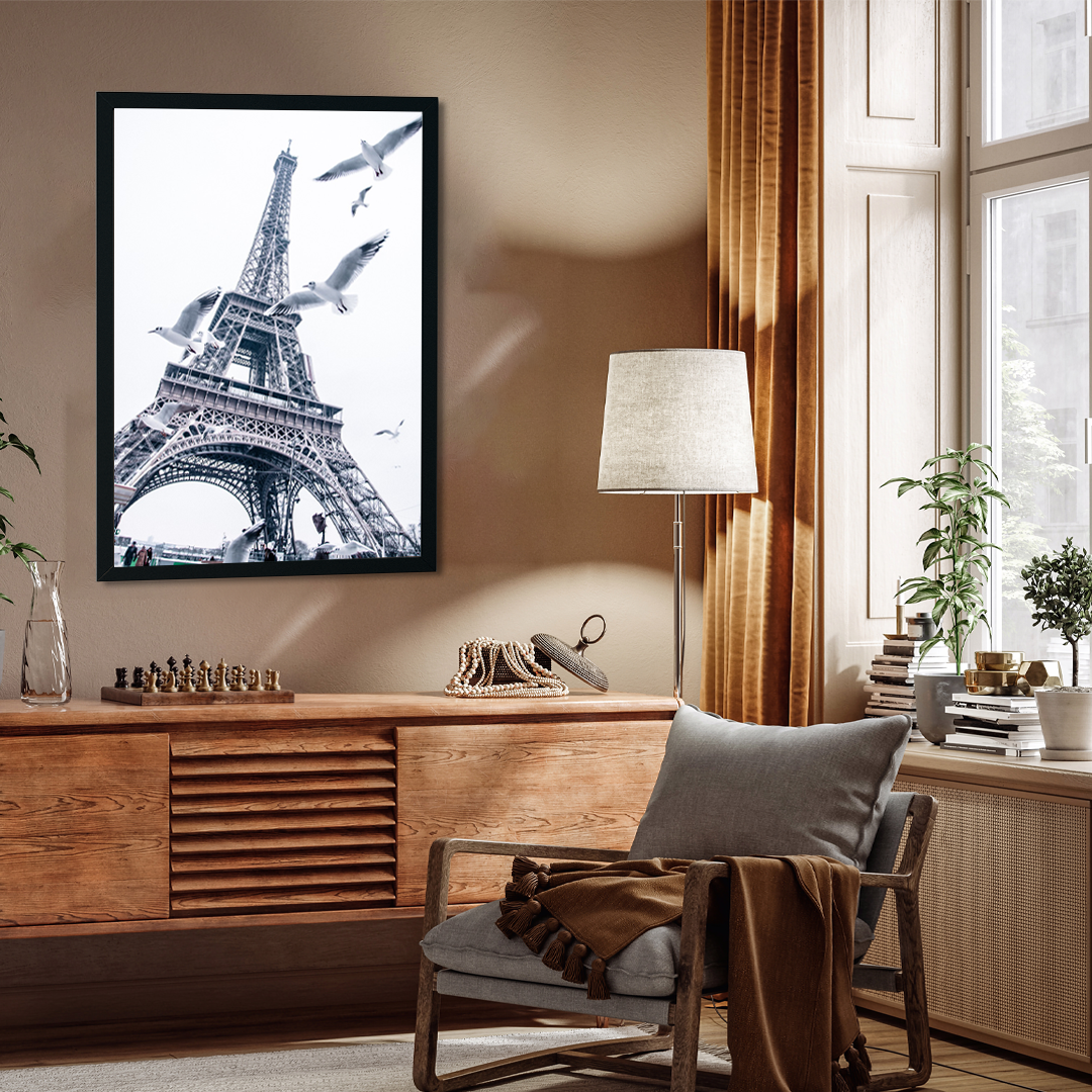 Monochromatic Eiffle Tower Wall Painting 2 : 3 Vertical Premium Wall Art Canvas by MeriDeewar