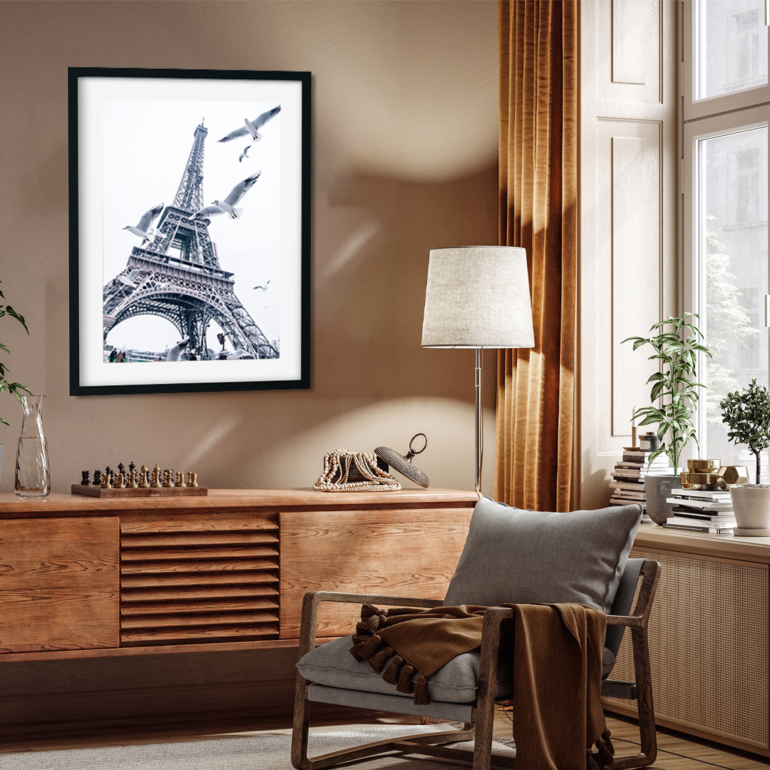 Monochromatic Eiffle Tower Wall Painting 2 : 3 Vertical Premium Wall Art Canvas by MeriDeewar