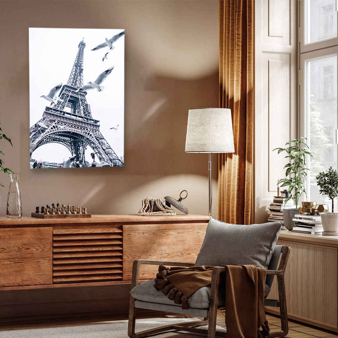 Monochromatic Eiffle Tower Wall Painting 2 : 3 Vertical Premium Wall Art Canvas by MeriDeewar