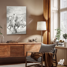 Monochromic White Horses Wall Painting 2 : 3 Vertical Premium Wall Art Canvas by MeriDeewar