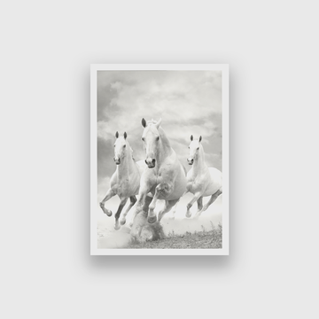 Monochromic White Horses Wall Painting 2 : 3 Vertical Premium Wall Art Canvas by MeriDeewar