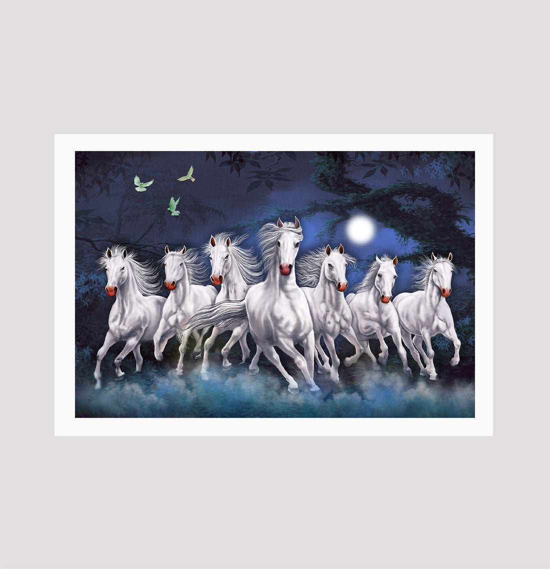 Moonlight Seven Horses Vastu Painting - Meri Deewar 3 : 2 Horizontal Premium Wall Art Canvas by MeriDeewar