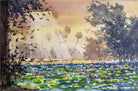 Morning Scene of Lotus Painting - Meri Deewar 4 : 3 Horizontal Premium Wall Art Canvas by MeriDeewar