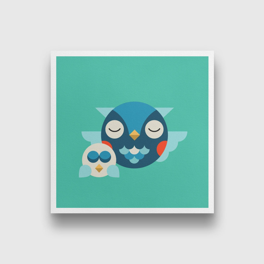 Mother And Baby Owl Painting - Meri Deewar 1 : 1 Square Premium Wall Art Canvas by MeriDeewar