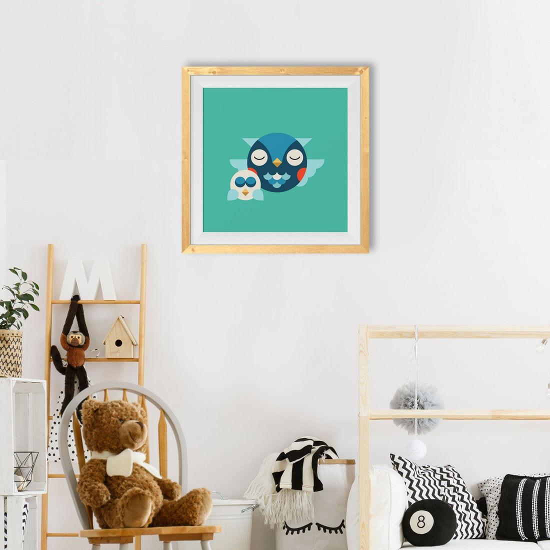 Mother And Baby Owl Painting - Meri Deewar 1 : 1 Square Premium Wall Art Canvas by MeriDeewar