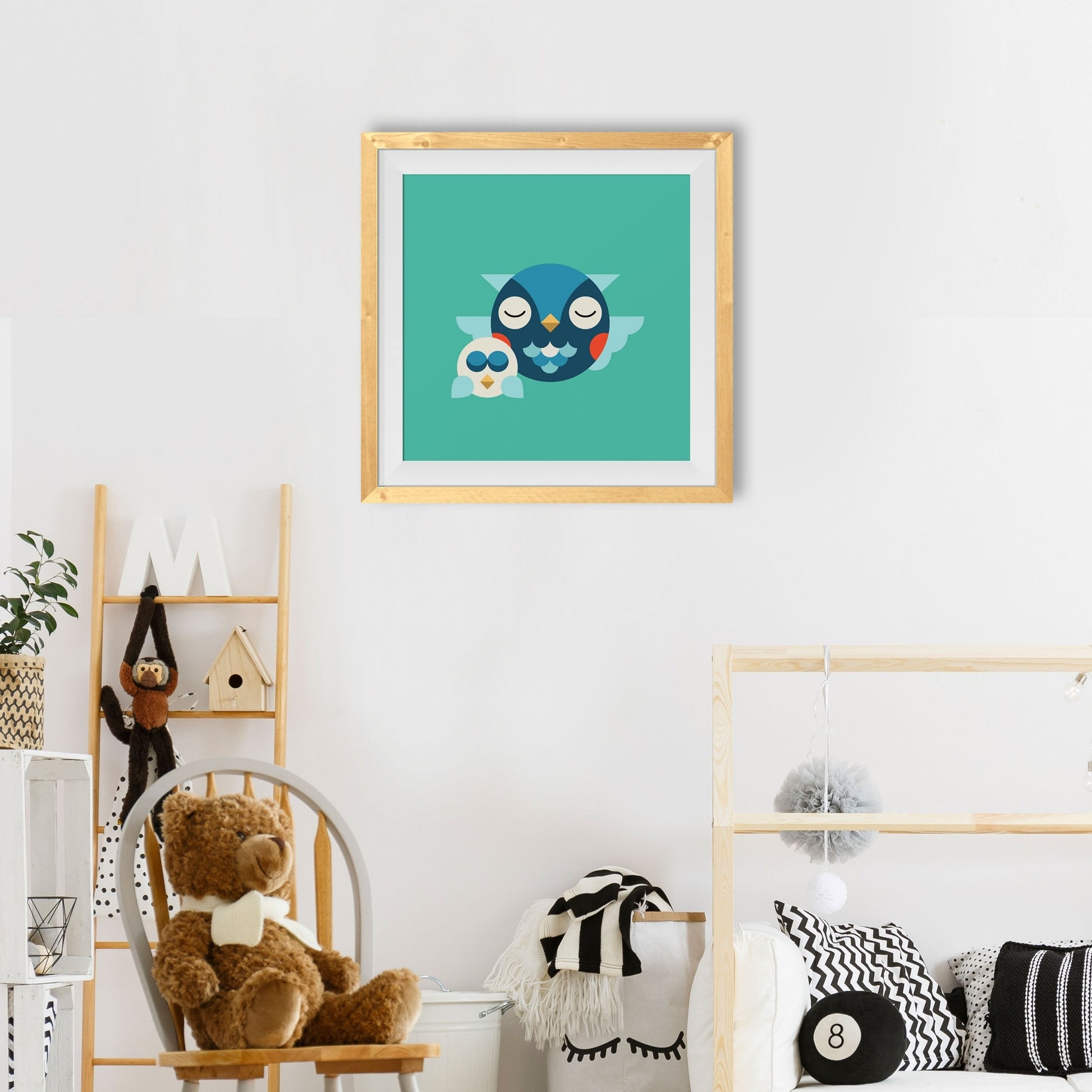 Mother And Baby Owl Painting - Meri Deewar 1 : 1 Square Premium Wall Art Canvas by MeriDeewar