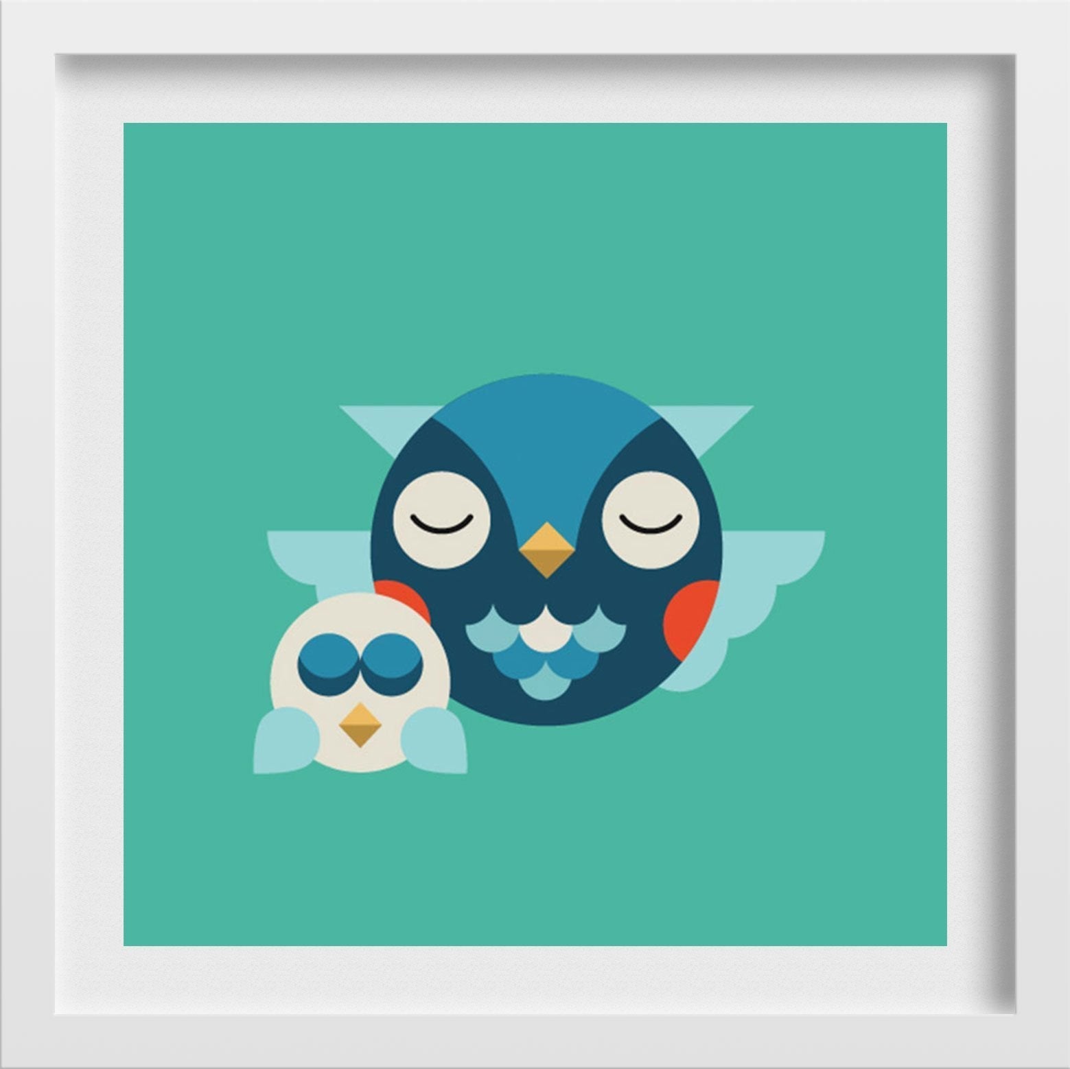 Mother And Baby Owl Painting - Meri Deewar 1 : 1 Square Premium Wall Art Canvas by MeriDeewar