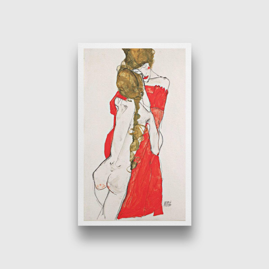 Mother And Daughter Painting - Meri Deewar 1 : 2 Vertical Premium Wall Art Canvas by MeriDeewar