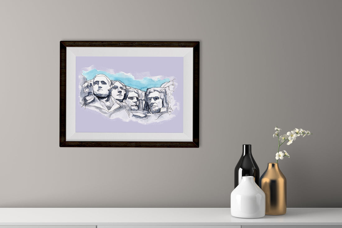 Mount Rushmore Illustration Painting - Meri Deewar 3 : 2 Horizontal Premium Wall Art Canvas by MeriDeewar