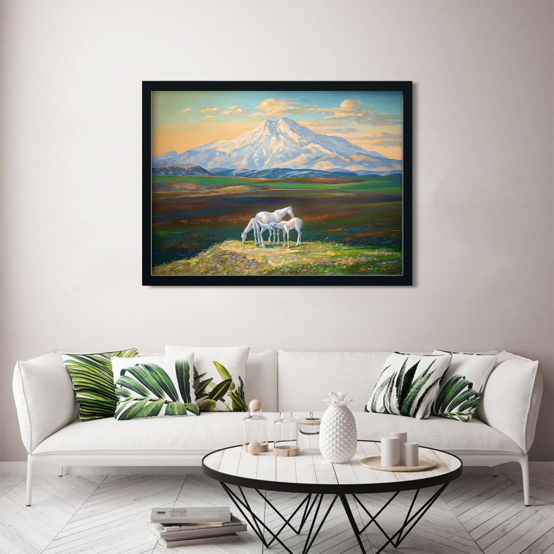 Mountain Landsacpe Horse Painting - Meri Deewar 4 : 3 Horizontal Premium Wall Art Canvas by MeriDeewar