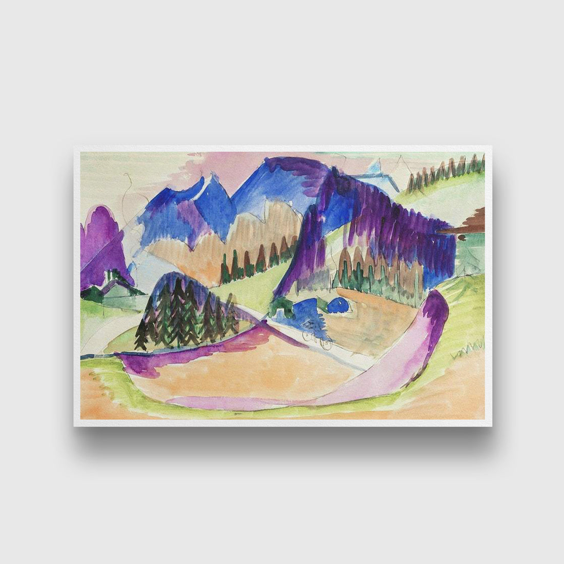 Mountain Landscape Lake Painting MeriDeewar 3 : 2 Horizontal Premium Wall Art Canvas by MeriDeewar