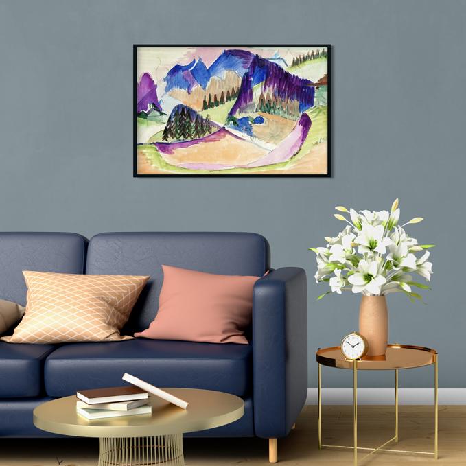 Mountain Landscape Lake Painting MeriDeewar 3 : 2 Horizontal Premium Wall Art Canvas by MeriDeewar