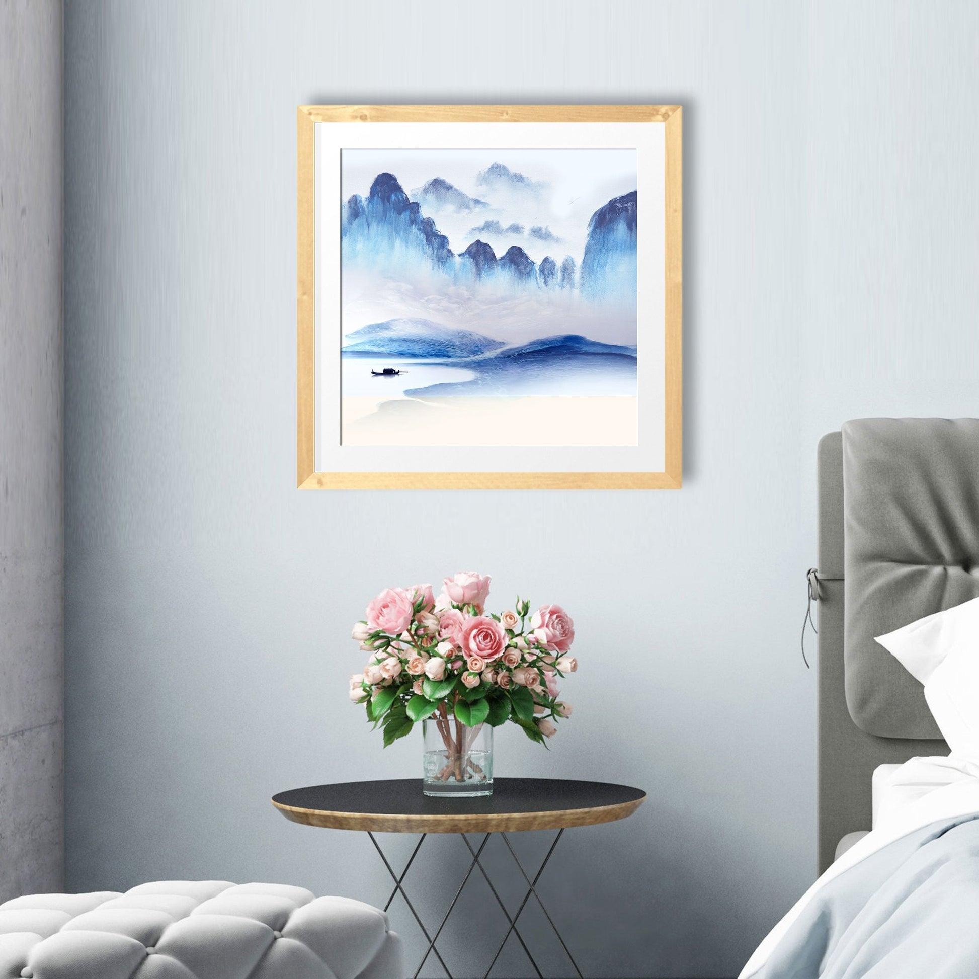 Mountain Mist Blue Wall Art Painting - Meri Deewar 1 : 1 Square Premium Wall Art Canvas by MeriDeewar