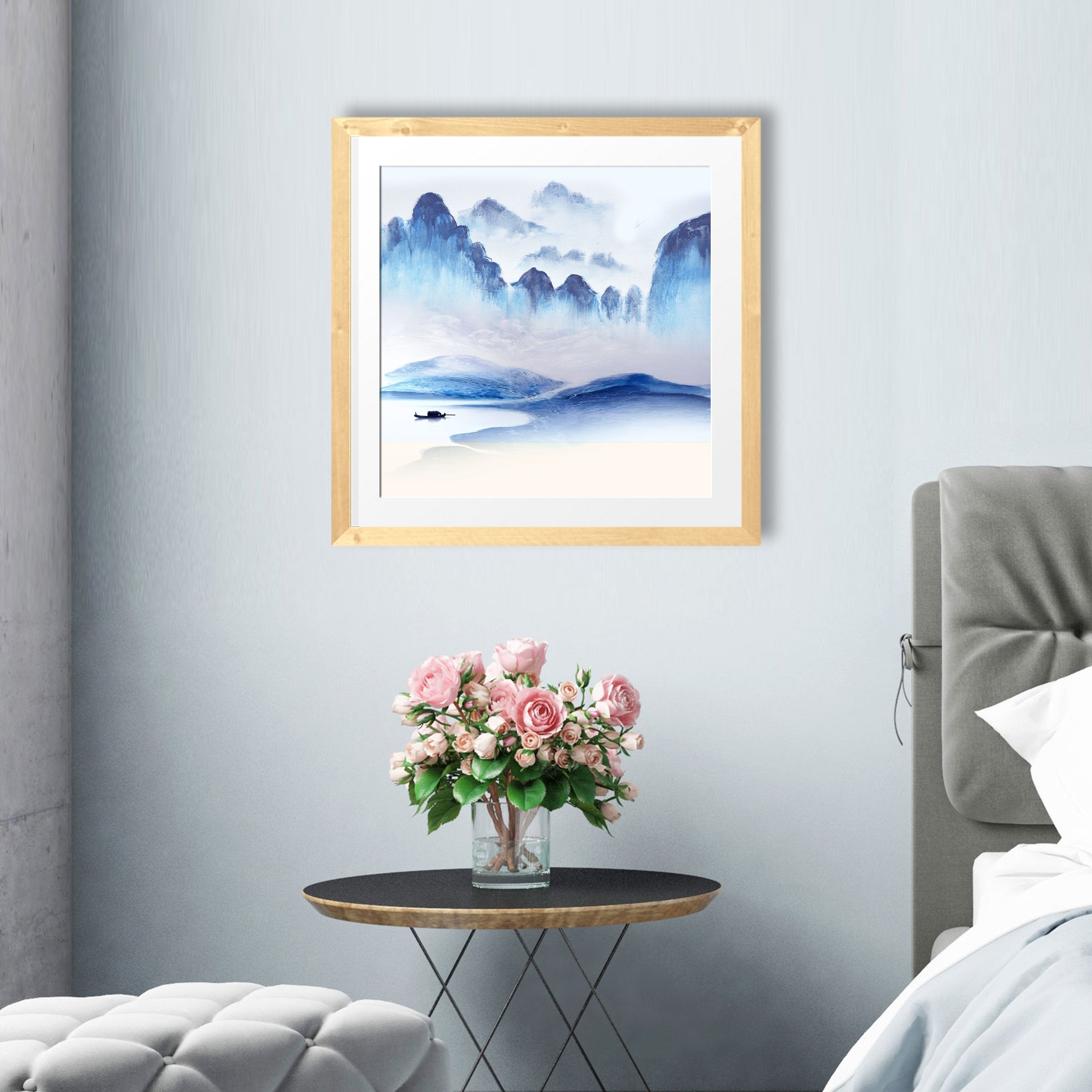 Mountain Mist Blue Wall Art Painting - Meri Deewar 1 : 1 Square Premium Wall Art Canvas by MeriDeewar