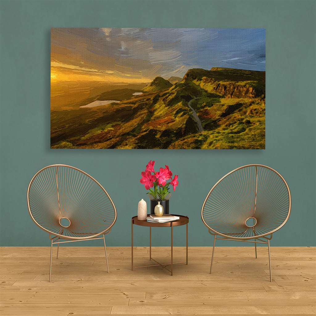 Mountain path to hill summer painting - Meri Deewar 2 : 1 Horizontal Premium Wall Art Canvas by MeriDeewar