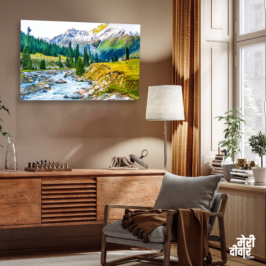 Mountain Scenery Wall Painting 3 : 2 Horizontal Premium Wall Art Canvas by MeriDeewar