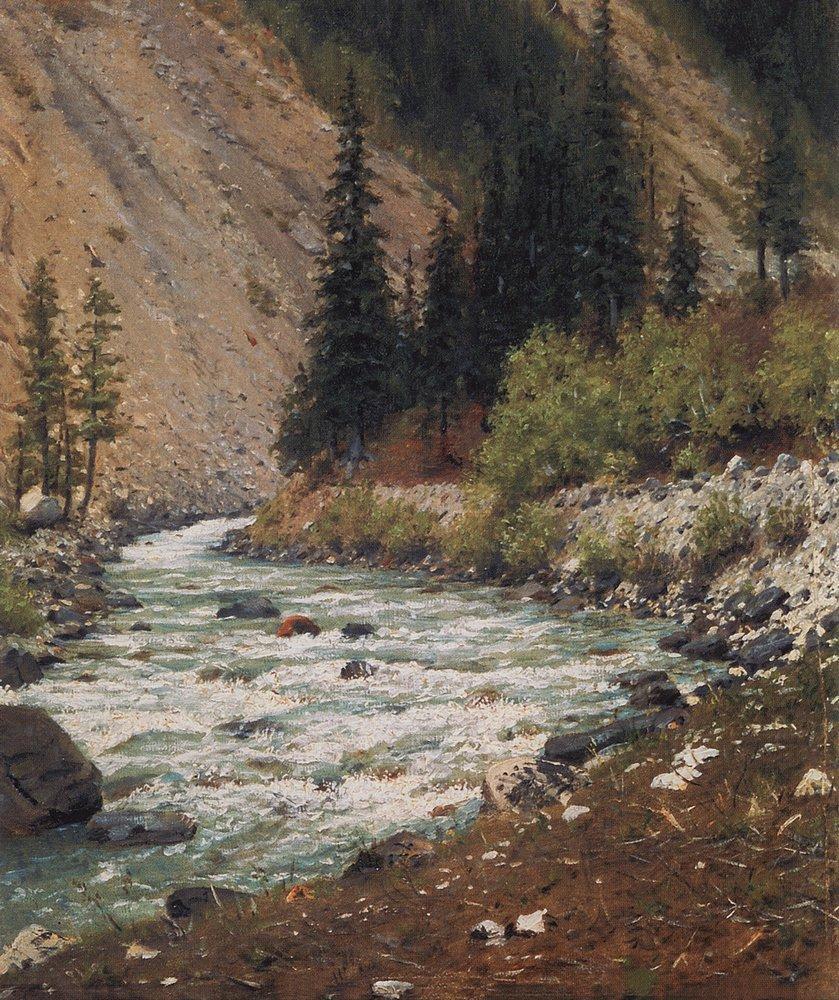 mountain stream in kashmir Painting - Meri Deewar 5 : 6 Vertical Premium Wall Art Canvas by MeriDeewar