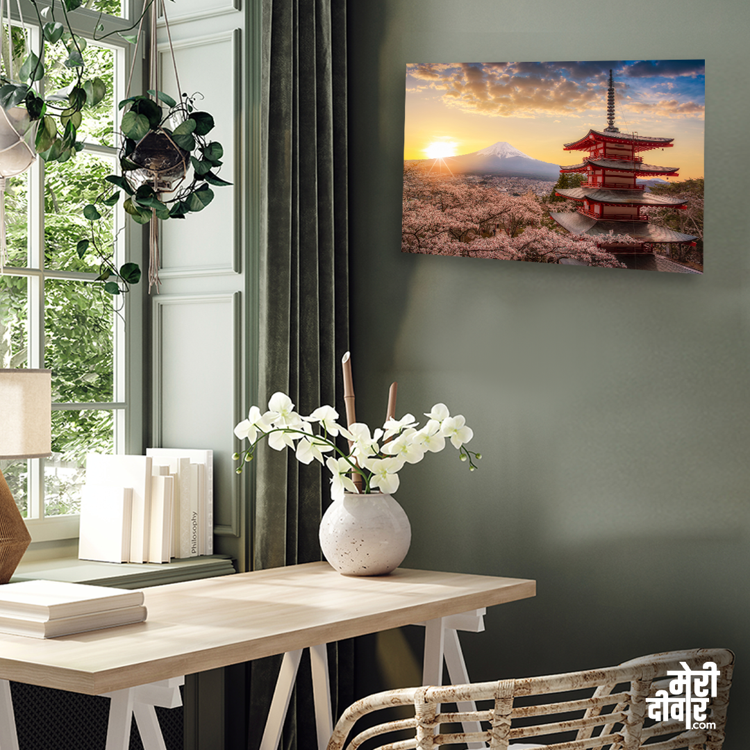 Mt. Fuji Landscape Wall Painting 3 : 2 Horizontal Premium Wall Art Canvas by MeriDeewar