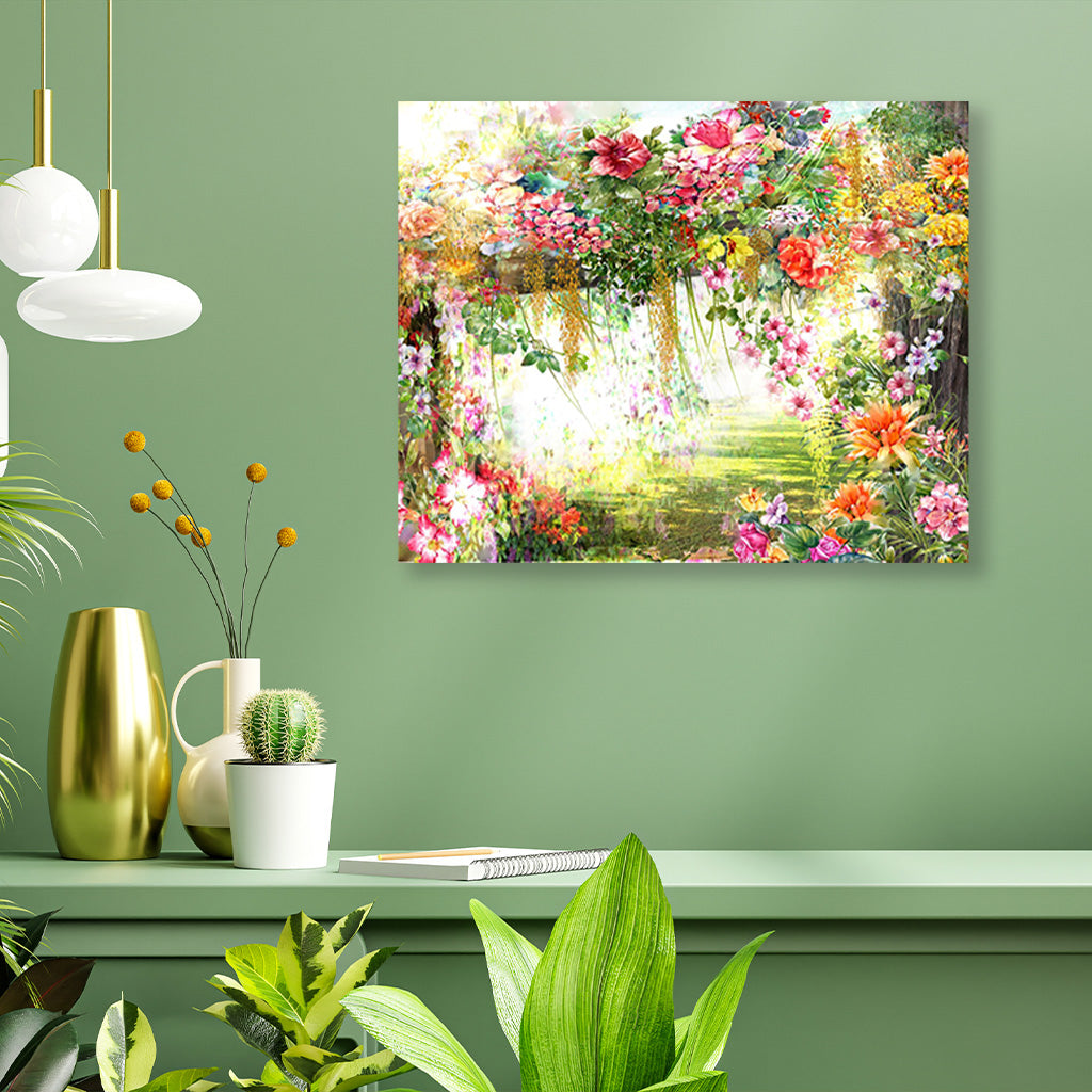 Multicolored Flowers Watercolor Painting - Meri Deewar 5 : 4 Horizontal Premium Wall Art Canvas by MeriDeewar