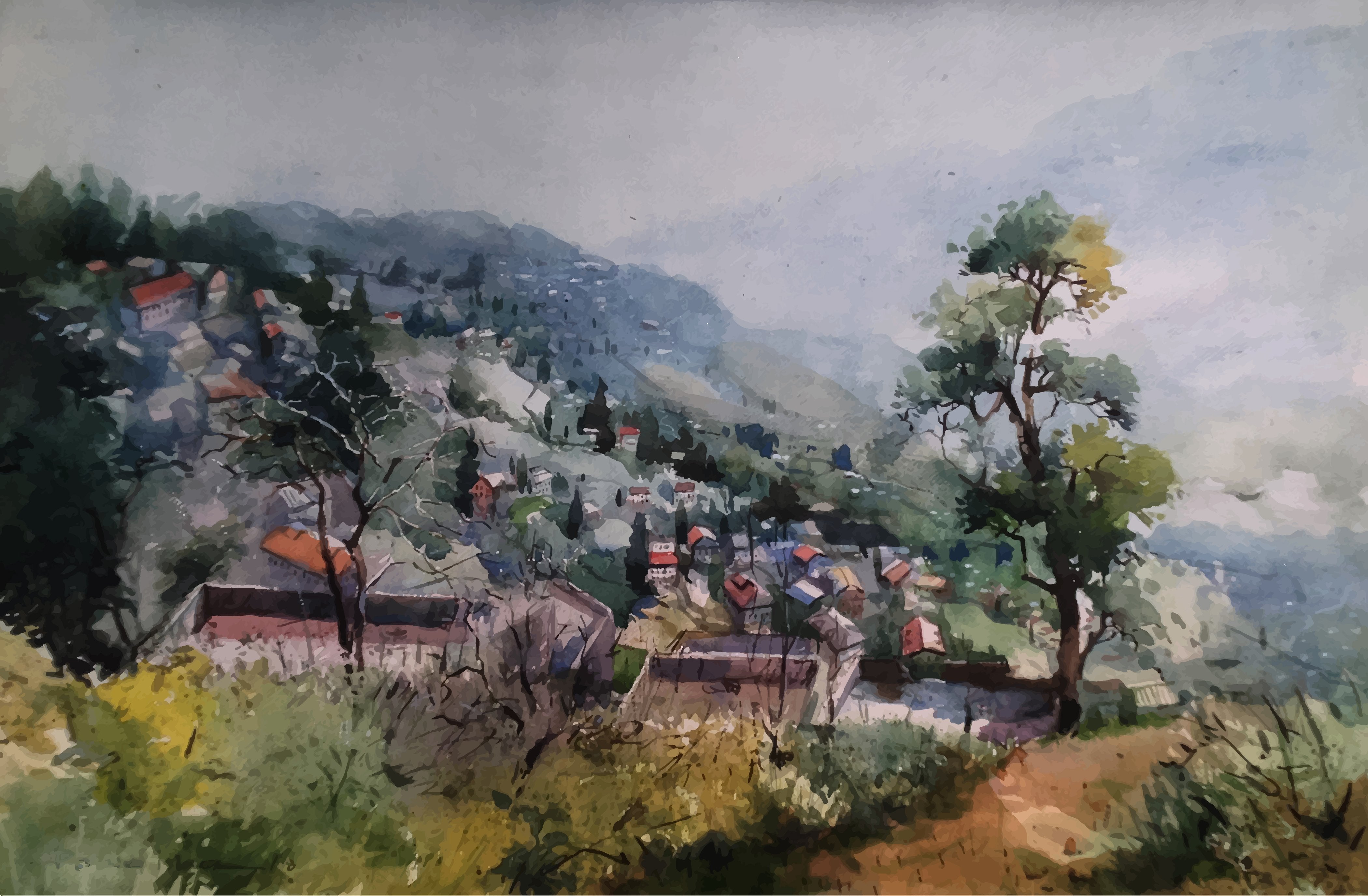 Munnar Cityscape Painting - Meri Deewar 3 : 2 Horizontal Premium Wall Art Canvas by MeriDeewar