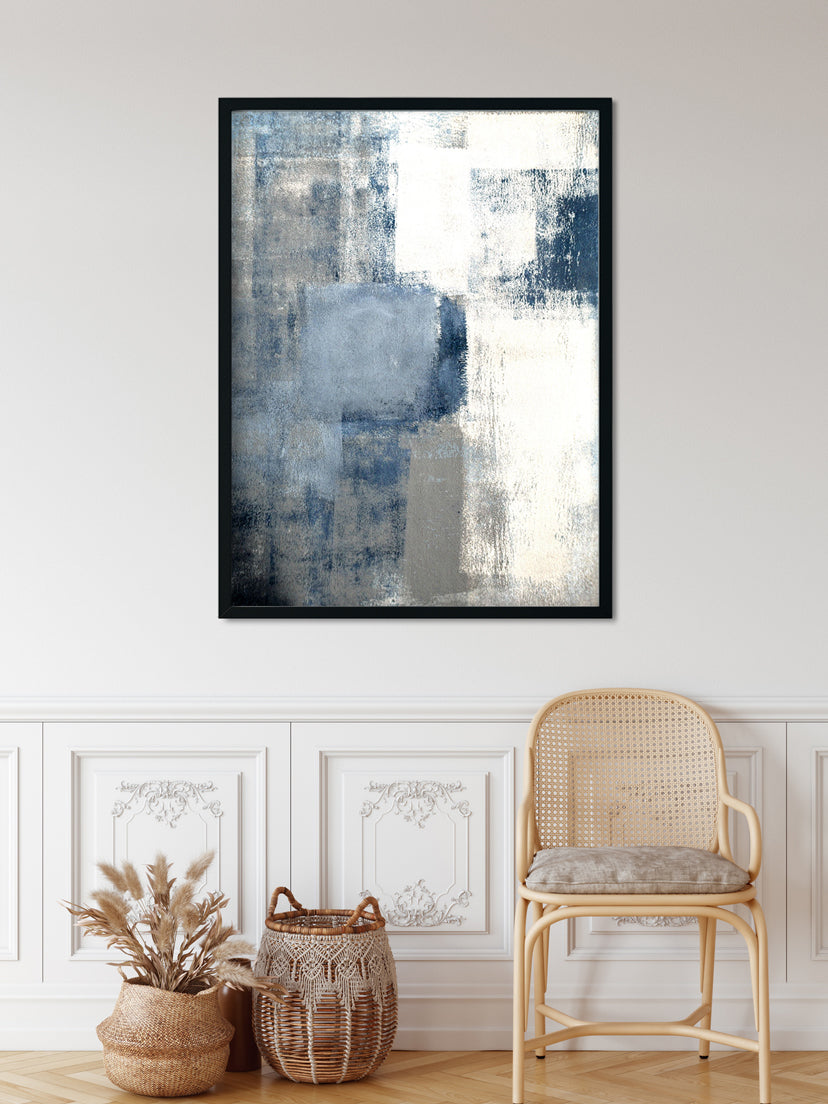 Navy Raw & Blue White Abstract Paintings 3 : 4 Vertical Premium Wall Art Canvas by MeriDeewar