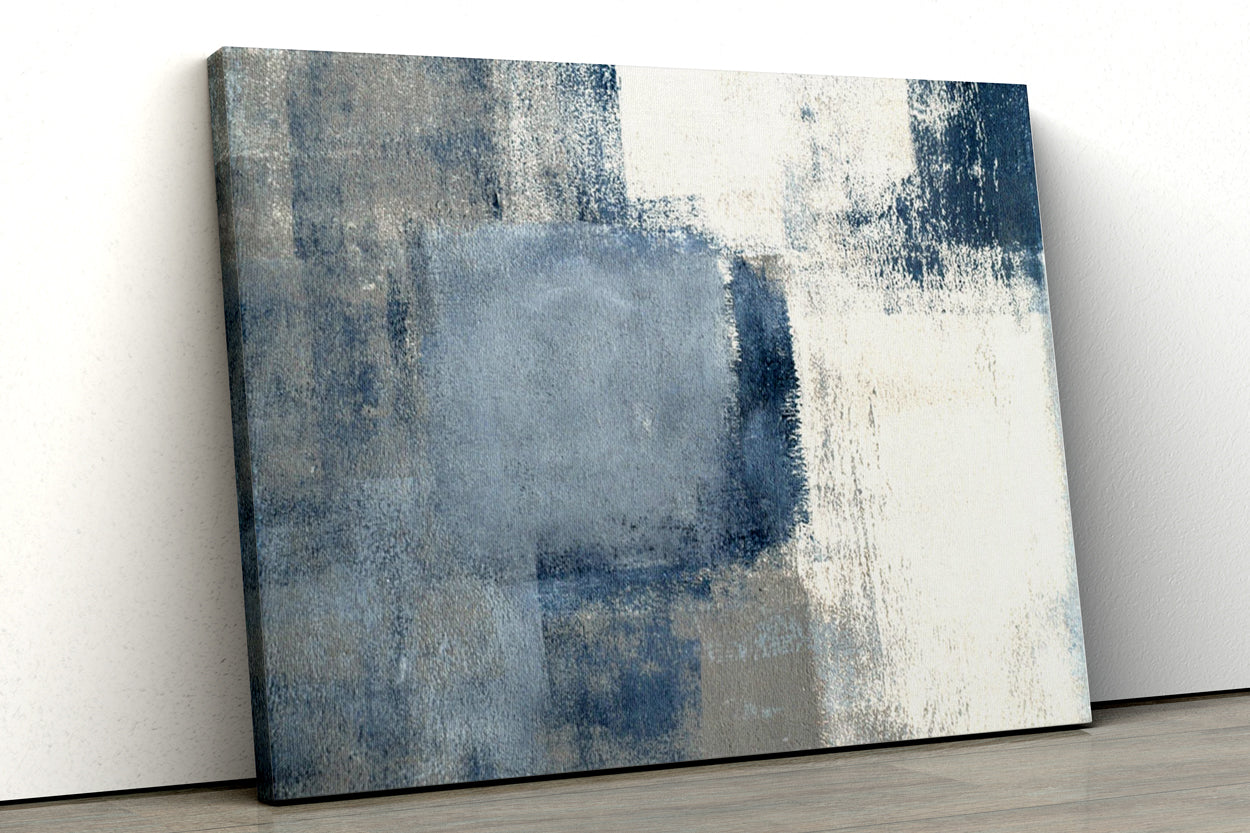 Navy Raw & Blue White Abstract Paintings 3 : 4 Vertical Premium Wall Art Canvas by MeriDeewar