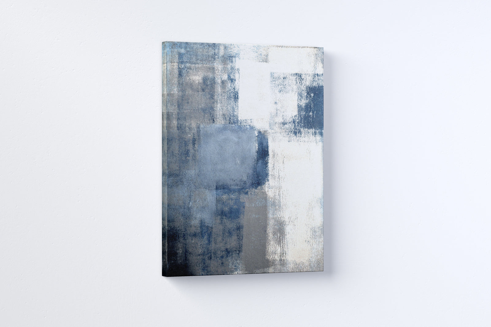 Navy Raw & Blue White Abstract Paintings 3 : 4 Vertical Premium Wall Art Canvas by MeriDeewar