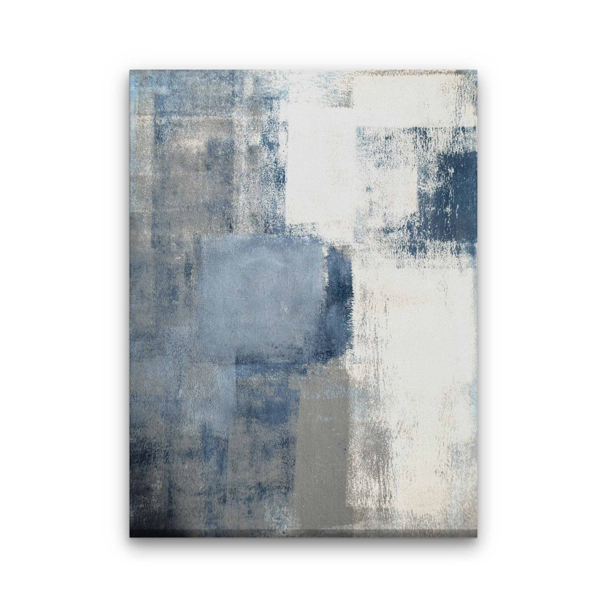 Navy Raw & Blue White Abstract Paintings 3 : 4 Vertical Premium Wall Art Canvas by MeriDeewar