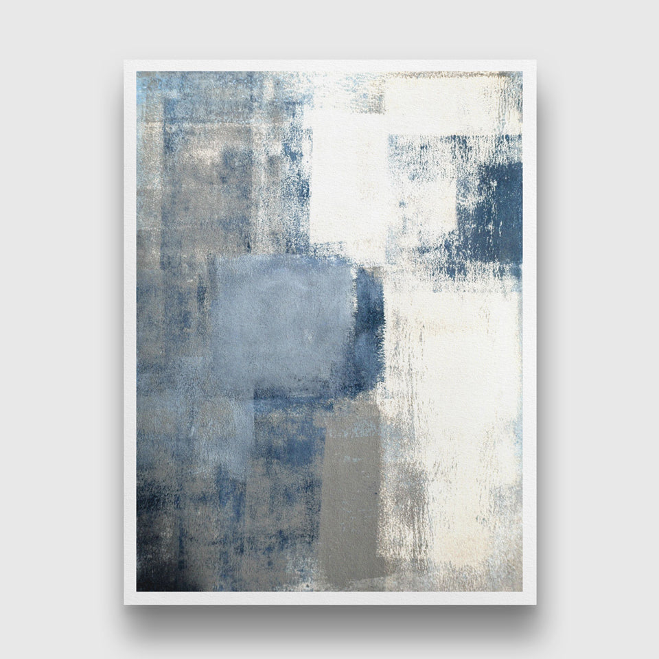 Navy Raw & Blue White Abstract Paintings 3 : 4 Vertical Premium Wall Art Canvas by MeriDeewar