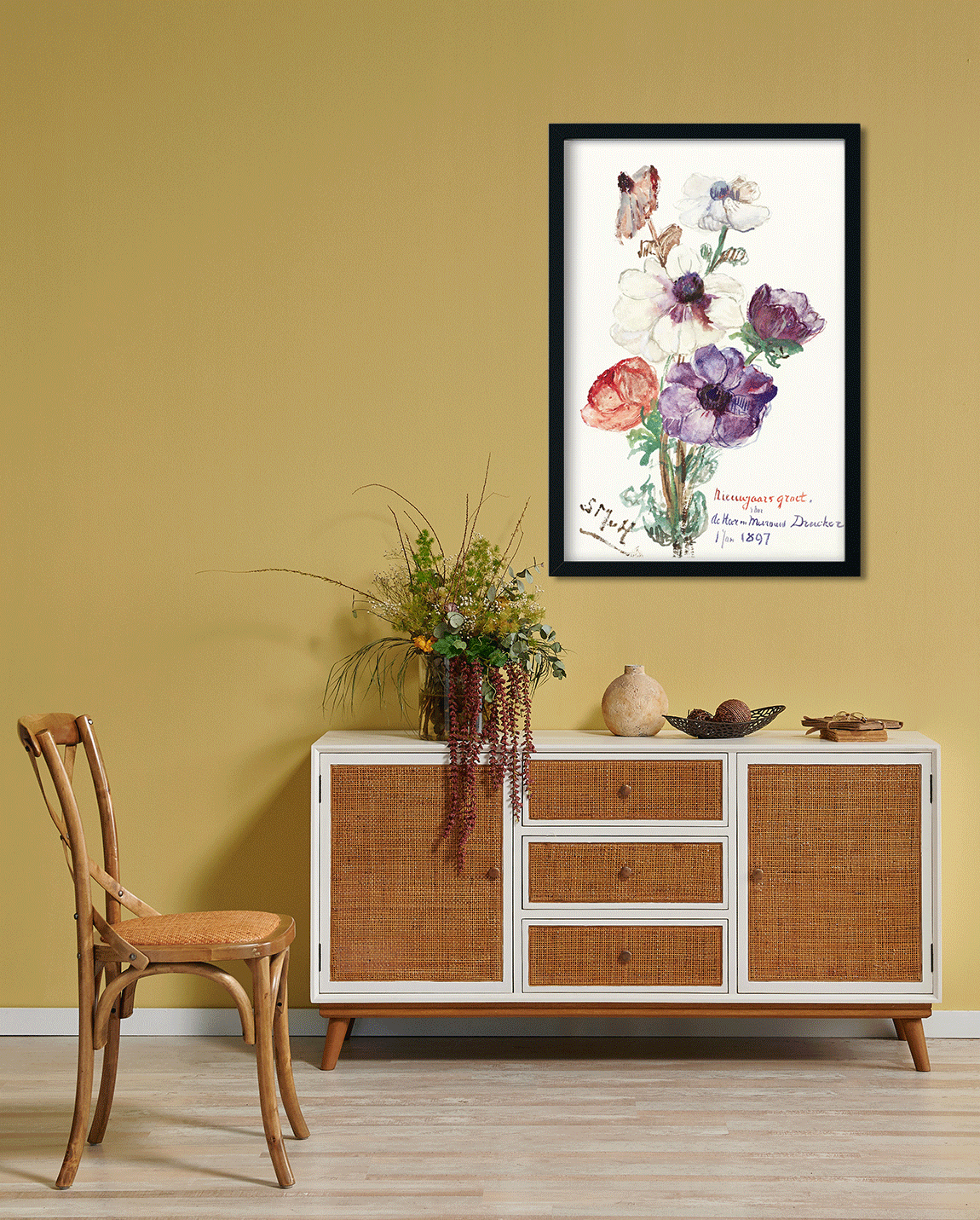 New Year's Greeting with Anemones Painting 2 : 3 Vertical Premium Wall Art Canvas by MeriDeewar