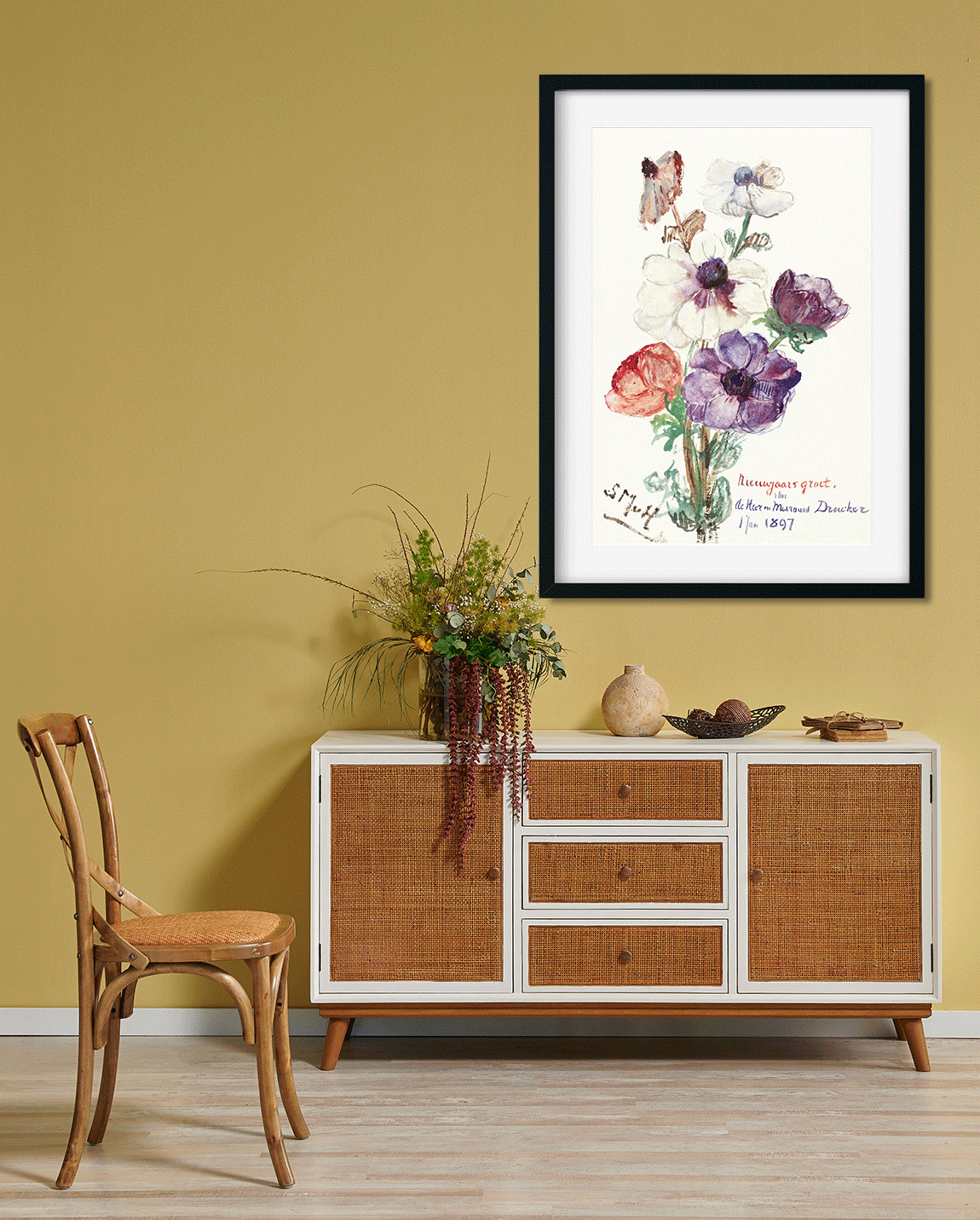 New Year's Greeting with Anemones Painting 2 : 3 Vertical Premium Wall Art Canvas by MeriDeewar