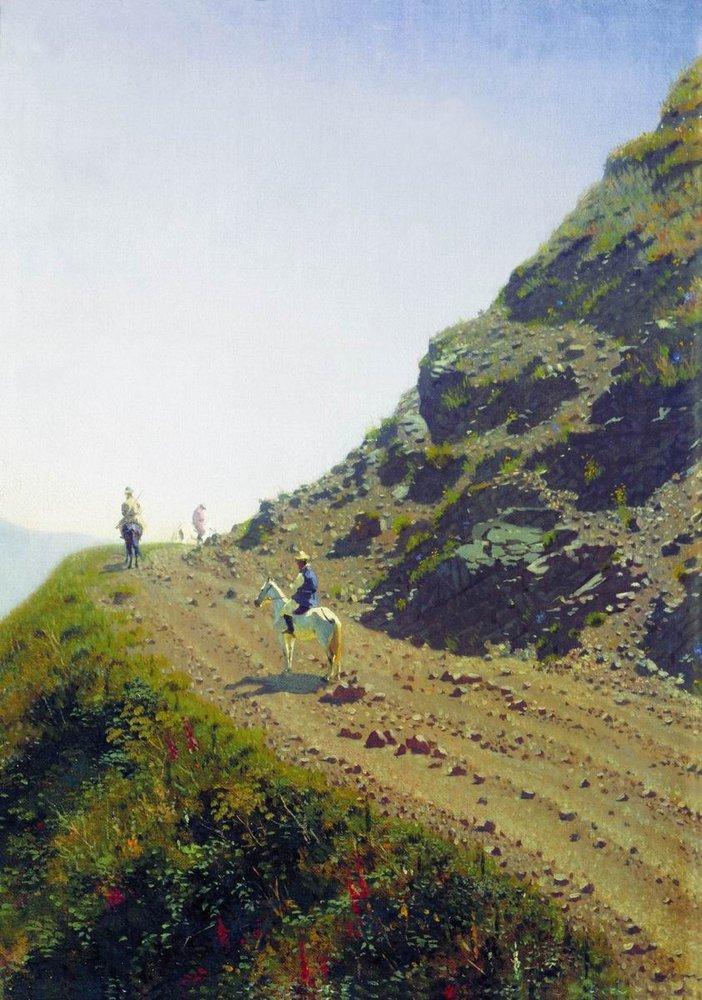nomadic road in the mountains of ala tau Painting - Meri Deewar - MeriDeewar
