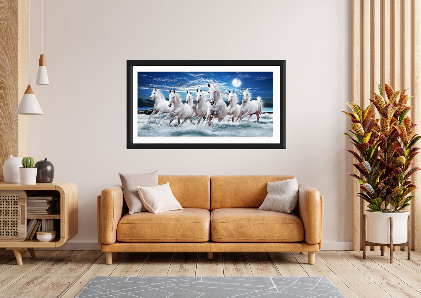 Ocean Seven Running Horses Painting - Meri Deewar 2 : 1 Horizontal Premium Wall Art Canvas by MeriDeewar