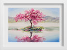 oil painting landscape, oriental cherry tree, sakura on the lake - Meri Deewar 3 : 2 Horizontal Premium Wall Art Canvas by MeriDeewar