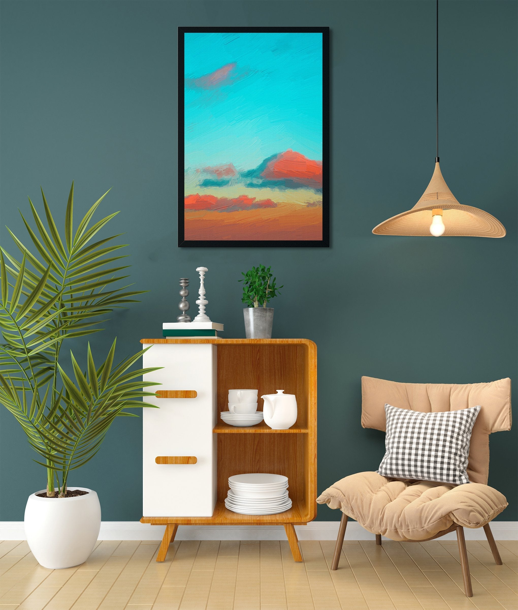Orange and yellow clouds at sunset Painting - Meri Deewar 2 : 3 Vertical Premium Wall Art Canvas by MeriDeewar