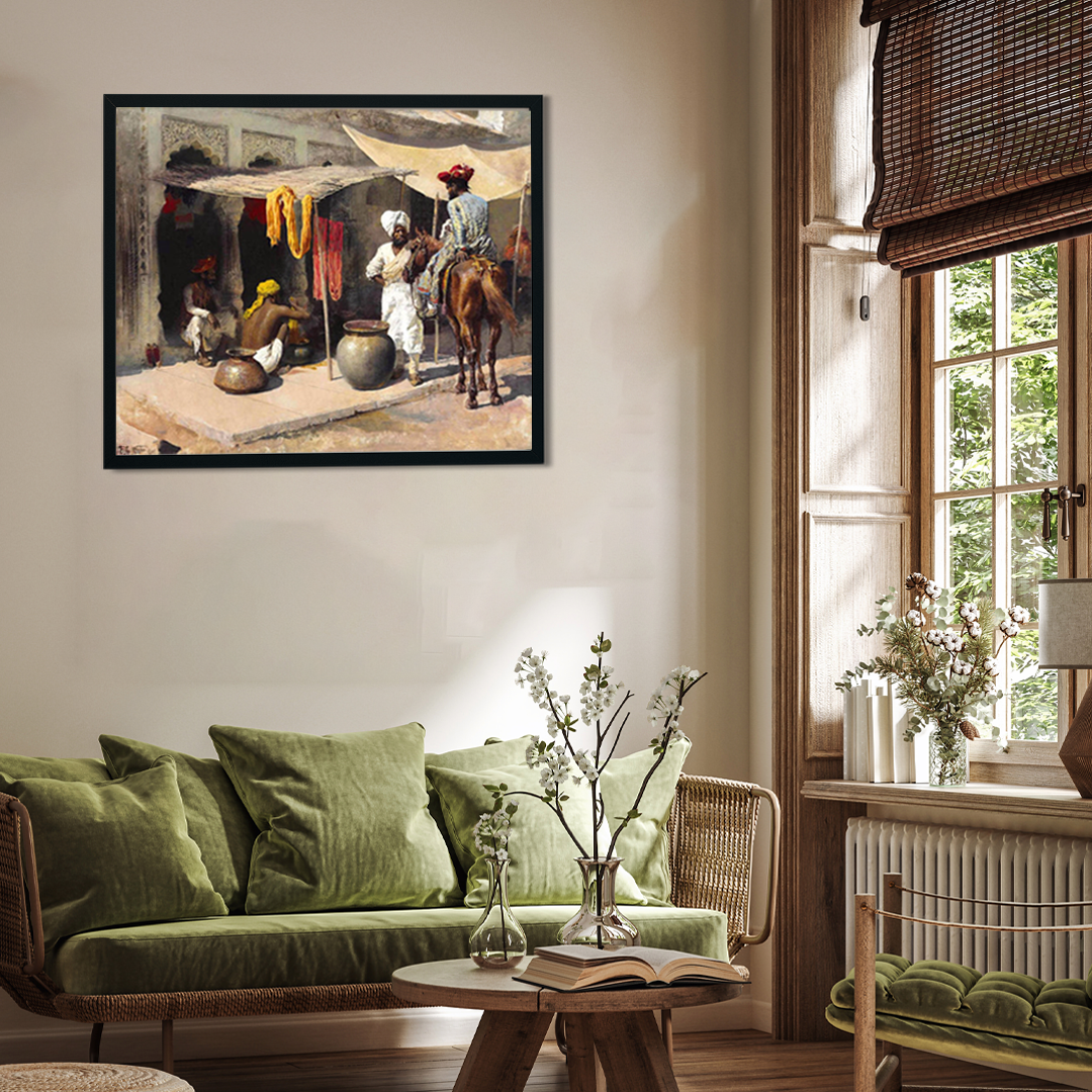 Outside An Indian Dye House Painting 6 : 5 Horizontal Premium Wall Art Canvas by MeriDeewar
