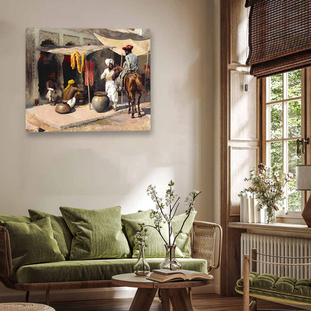 Outside An Indian Dye House Painting 6 : 5 Horizontal Premium Wall Art Canvas by MeriDeewar