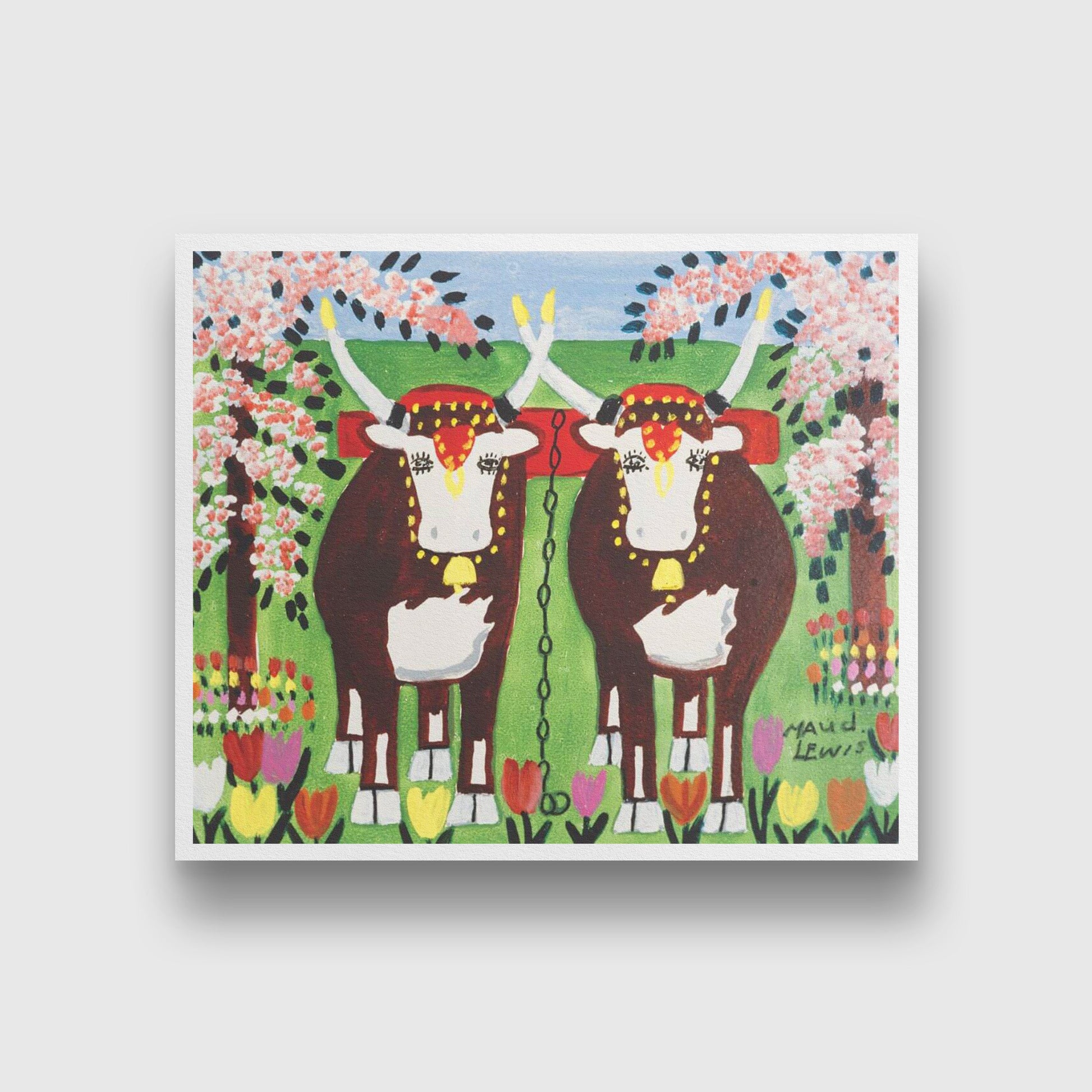 Oxen Painting - Meri Deewar 6 : 5 Horizontal Premium Wall Art Canvas by MeriDeewar