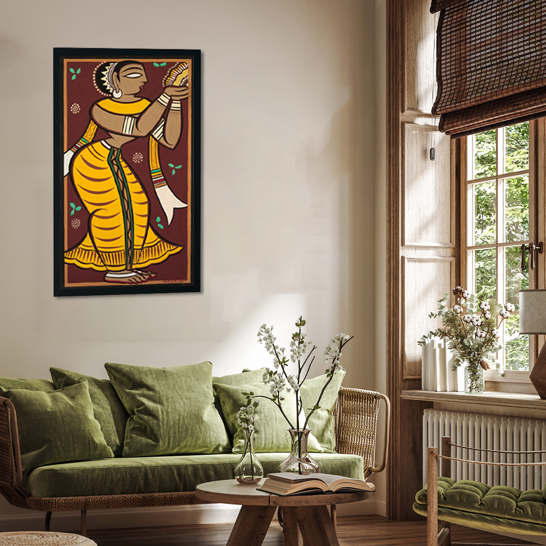 Painting of Dancing Gopi 2 : 3 Vertical Premium Wall Art Canvas by MeriDeewar